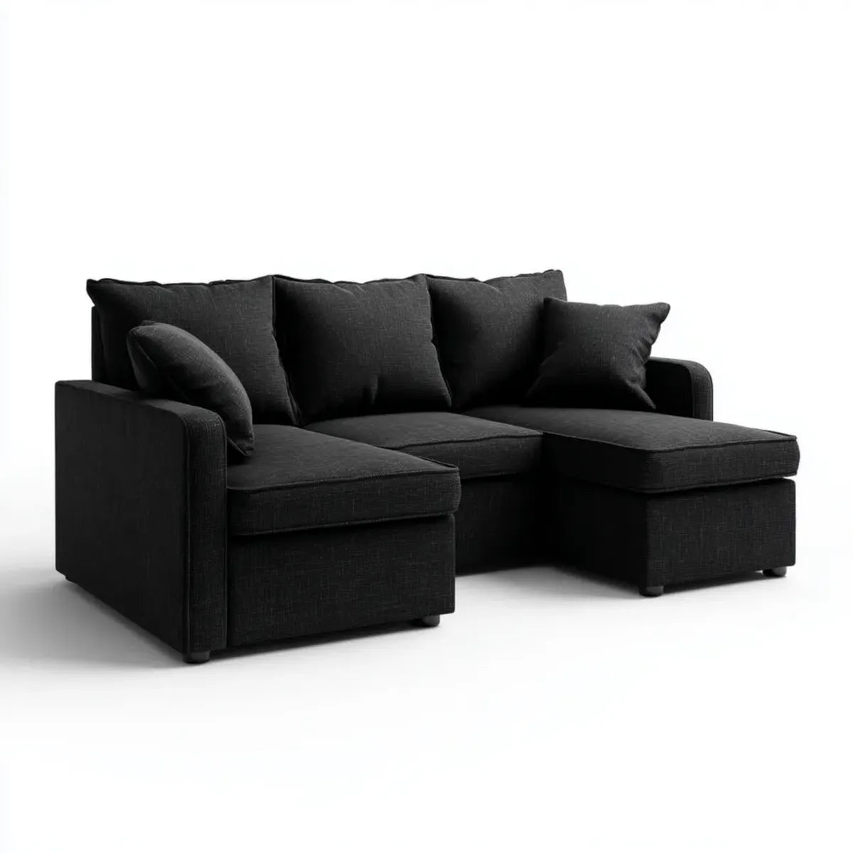 Divano angolare 3 posti nero con chaise longue destra 240 x 150 x 85 cm rivestimento in poliestere forma a L