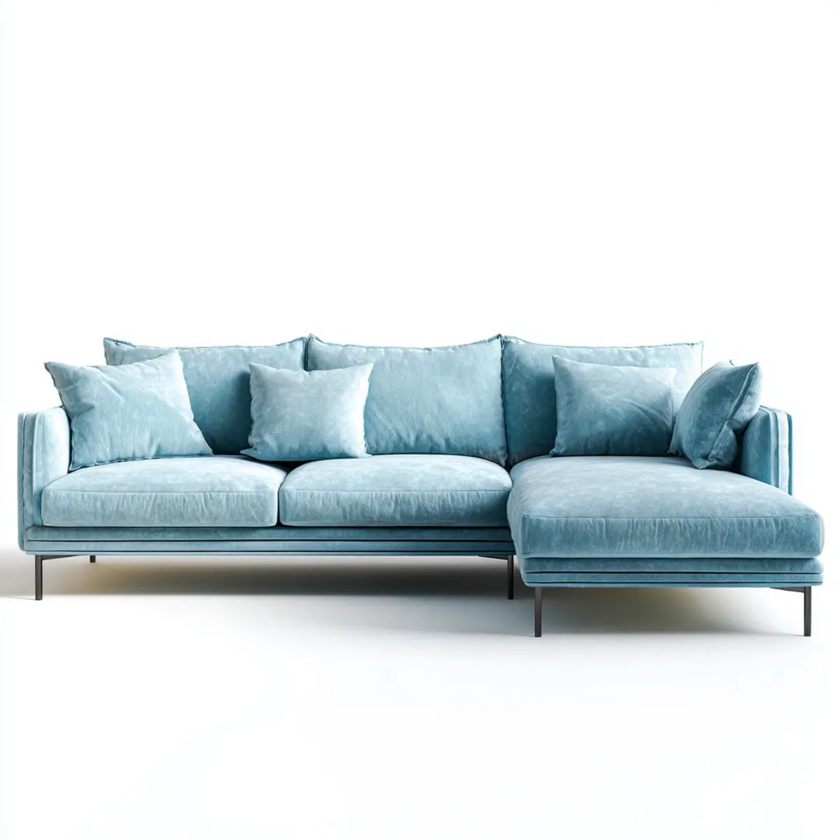 Divano angolare con chaise longue destra azzurro 280 x 160 x 85 cm in velluto di poliestere rettangolare