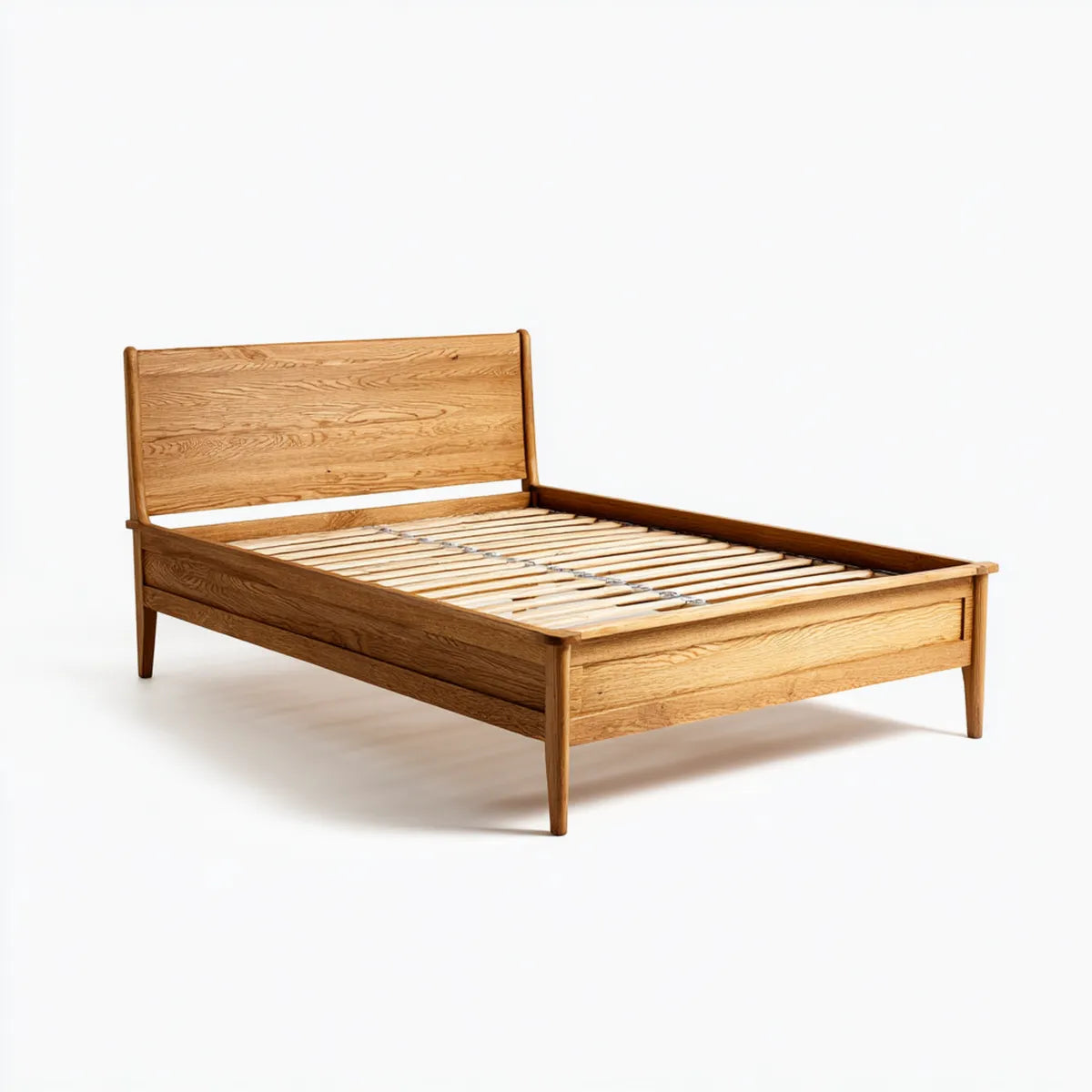 Letto matrimoniale in rovere naturale 160 x 200 cm con rete a doghe rettangolare