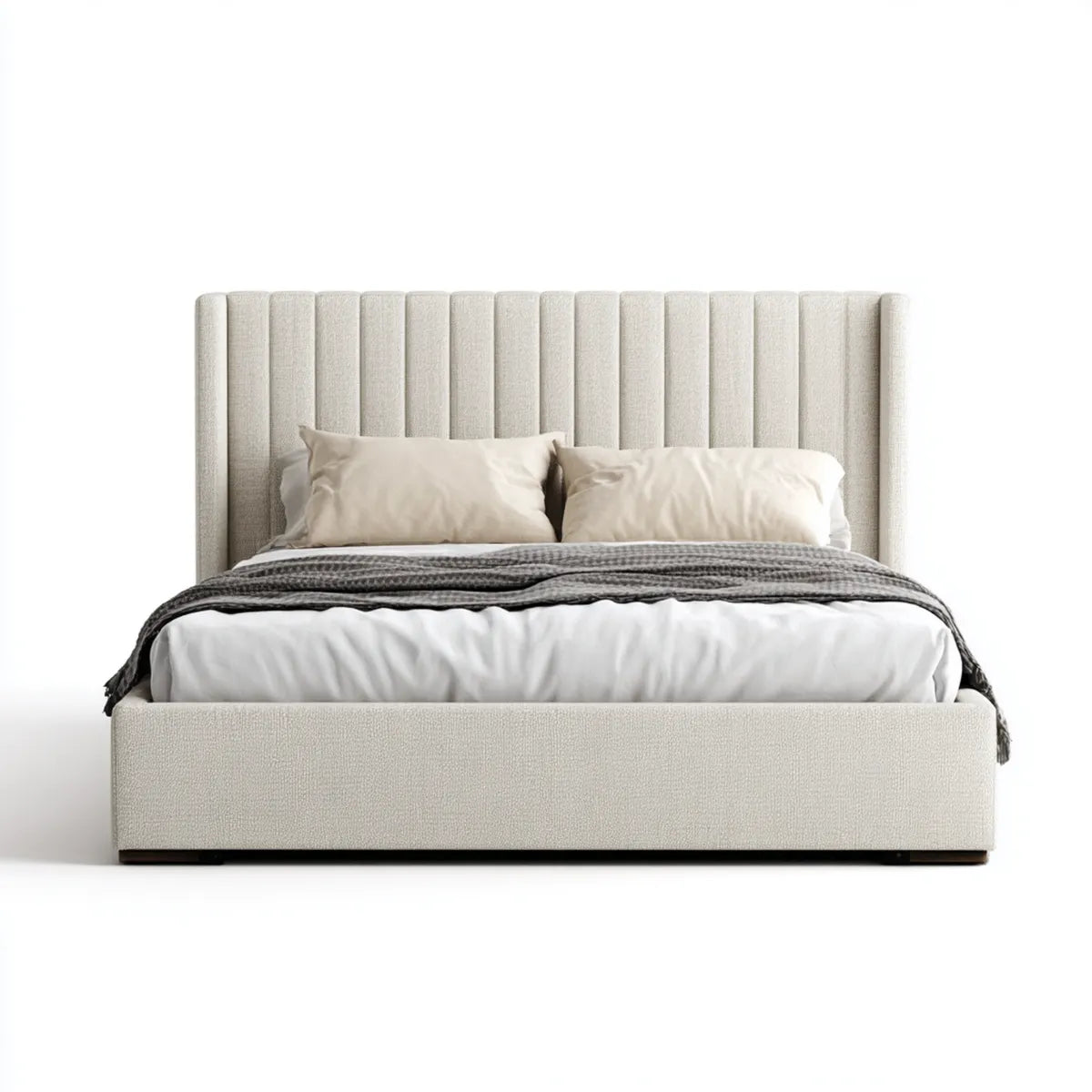 Letto matrimoniale imbottito beige 160 x 200 cm in poliestere rettangolare