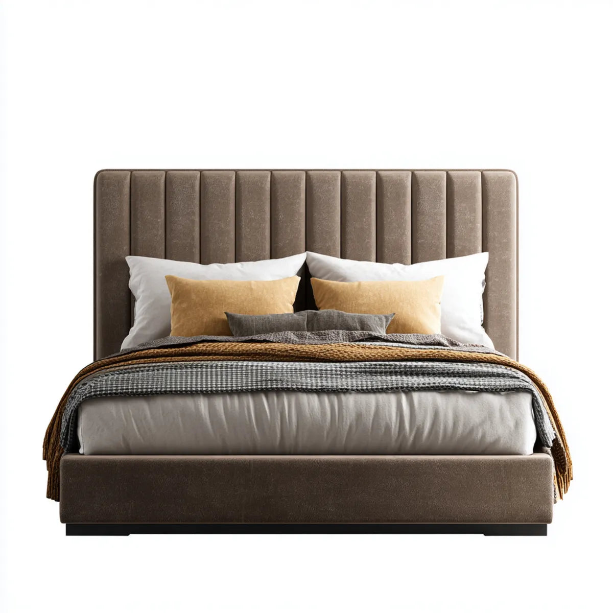 Letto matrimoniale imbottito marrone in velluto di poliestere 160 x 200 cm rettangolare
