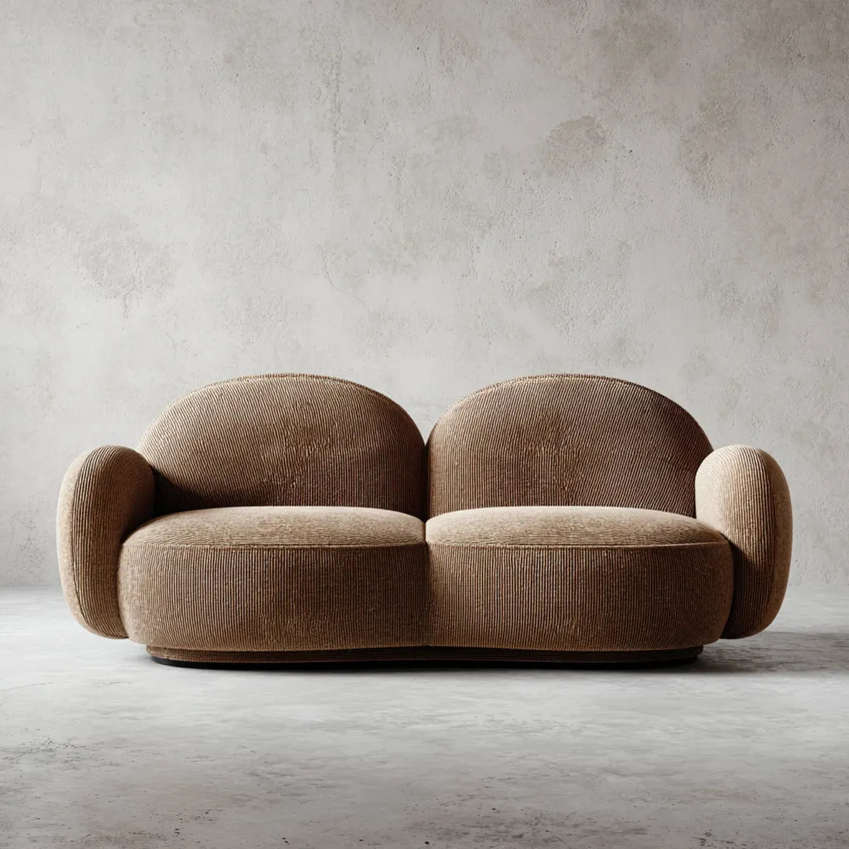 Divano 2 posti marrone in velluto a coste di poliestere forma arrotondata 180 x 90 x 78 cm